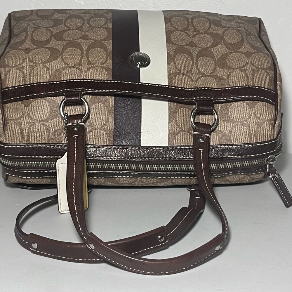 Coach Brown and White Signature Bag - Picture 8 of 13